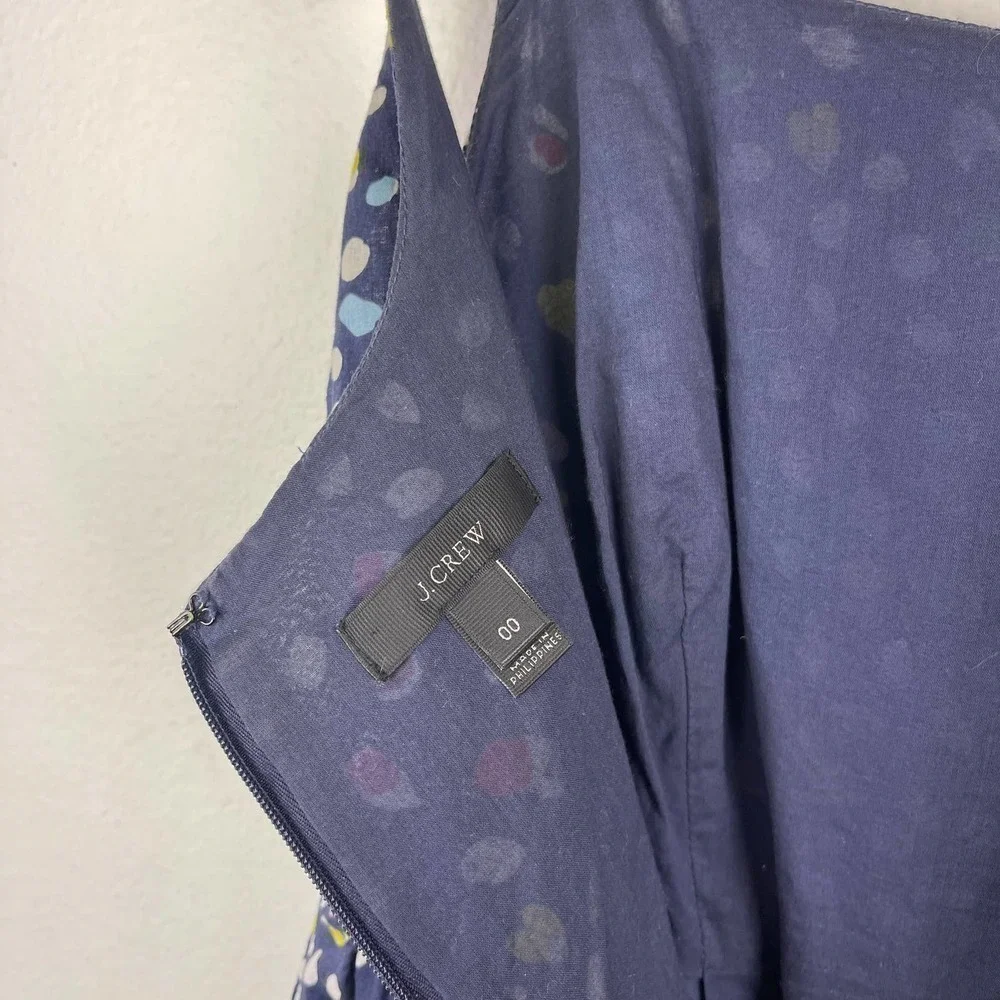J. Crew Sundress Ratti Happy Cat Print Confetti Navy Blue Midi Dress Women's 00